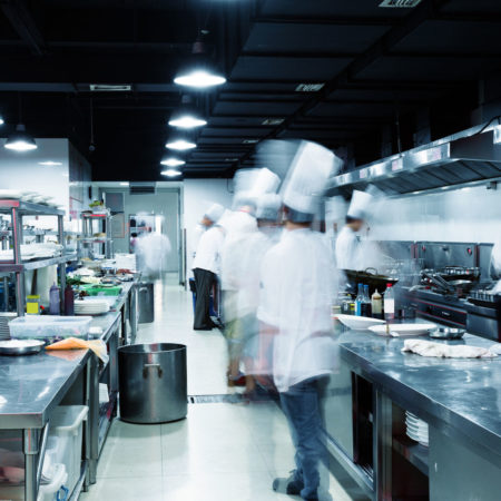 39293242 - modern kitchen and busy chefs in hotel